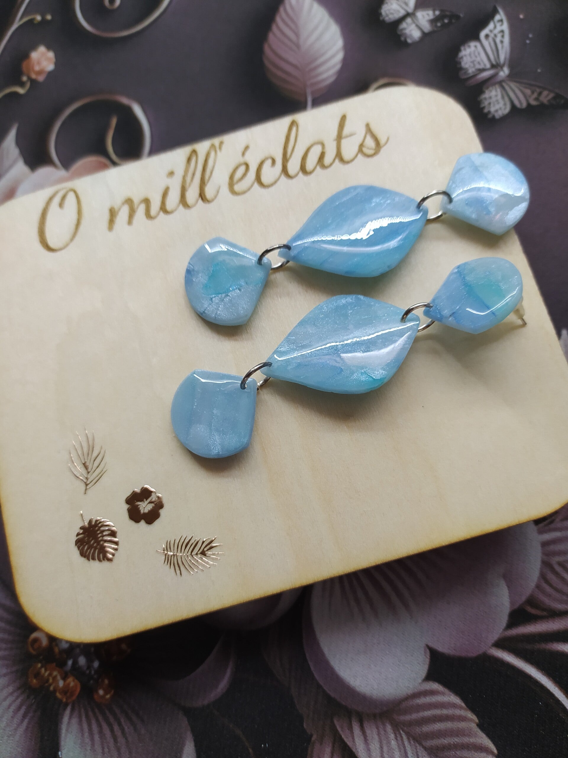 Boucles d'oreilles pendantes Vague d'azur Argile polymère pro bleu/vert Acier inoxydable argent