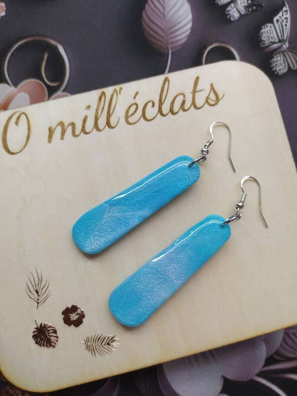 Boucles d'oreilles pendantes Rêves bleus Argile polymère pro bleu Acier inoxydable argent