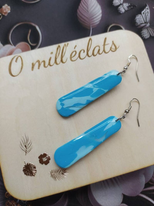 Boucles d'oreilles pendantes Océan discret Argile polymère pro bleu Acier inoxydable argent