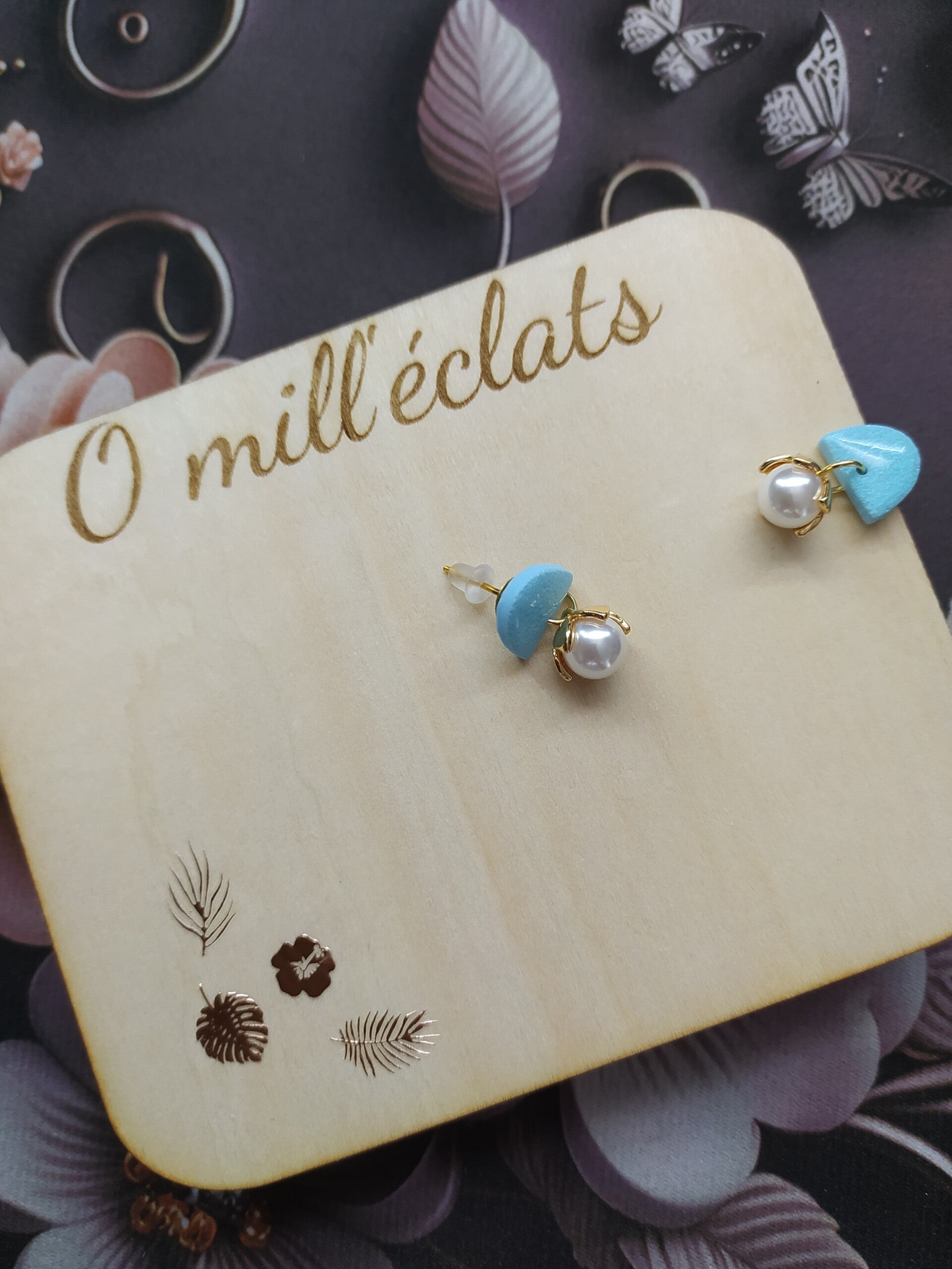 Boucles d'oreilles pendantes Eclat marin Argile polymère pro bleu Acier inoxydable or