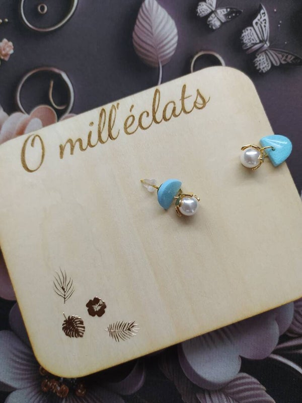 Boucles d'oreilles pendantes Eclat marin Argile polymère pro bleu Acier inoxydable or