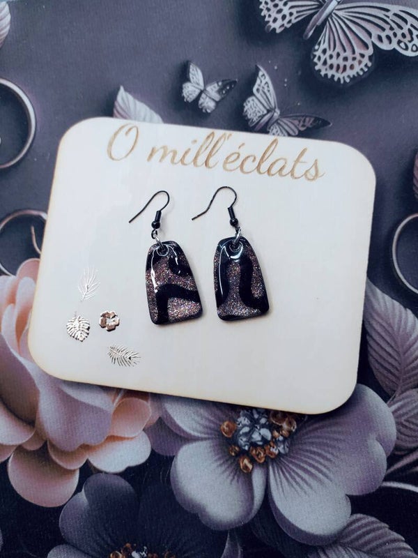 Boucles d'oreilles pendantes Reflets de Minuit Argile polymère pro noir Acier inoxydable noir