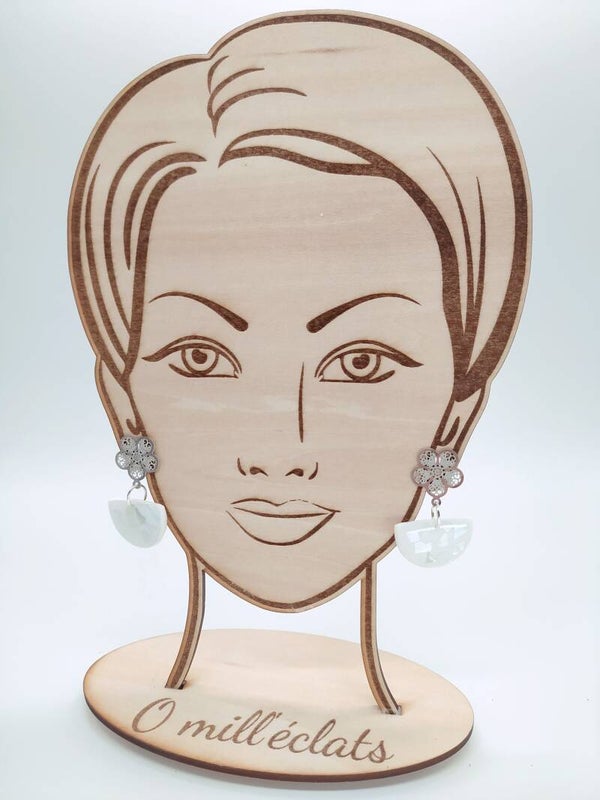 Boucles d'oreilles pendantes Brume de nacre  Argile polymère pro blanche Eclats de nacre Acier inoxydable argent