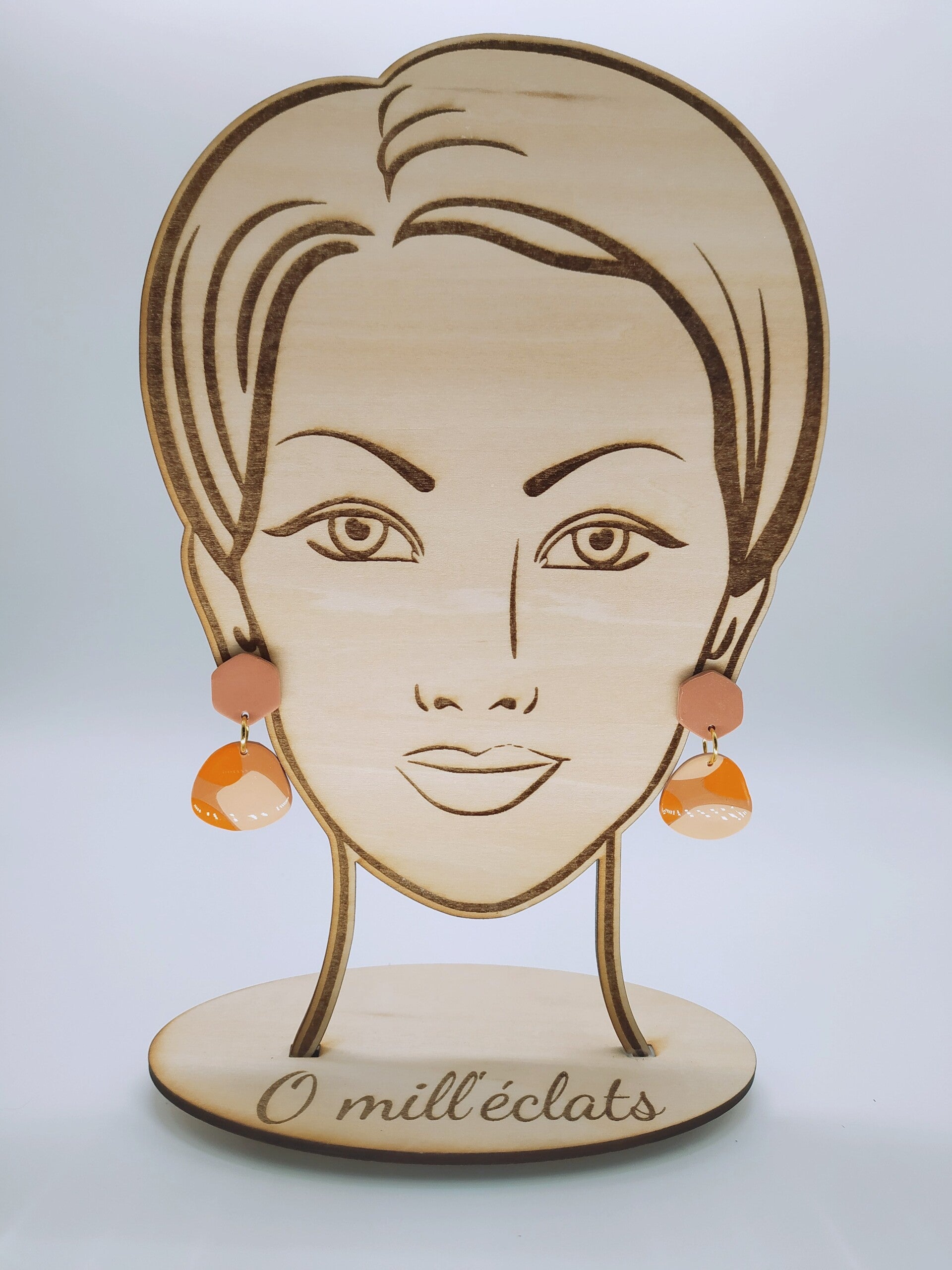 Boucles d'oreilles pendantes Terre de feu Argile polymère pro marron/orange Acier inoxydable or