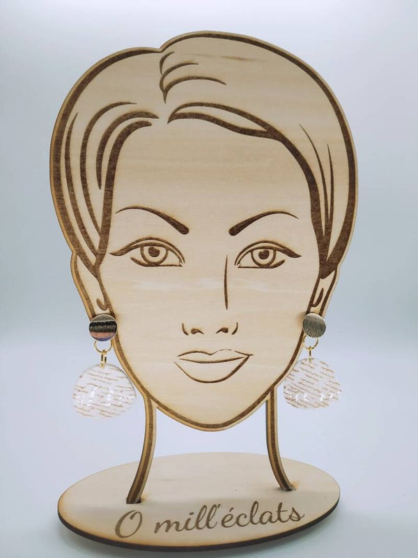 Boucles d'oreilles pendantes Bohème Argile polymère pro blanc/marron Acier inoxydable or