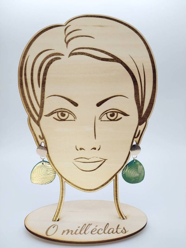 Boucles d'oreilles pendantes Caméléon Argile polymère pro Vert à reflets dorés Acier inoxydable or