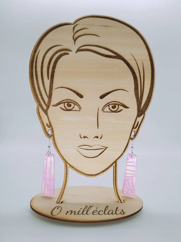 Boucles d'oreilles pendantes Eclat rosé Argile polymère pro rose reflets nacrés Acier inoxydable argent