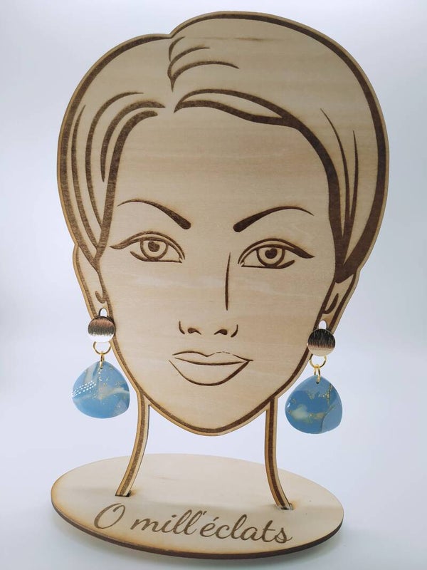Boucles d'oreilles pendantes Costa Brava  Argile polymère pro bleu/blanc Acier inoxydable or