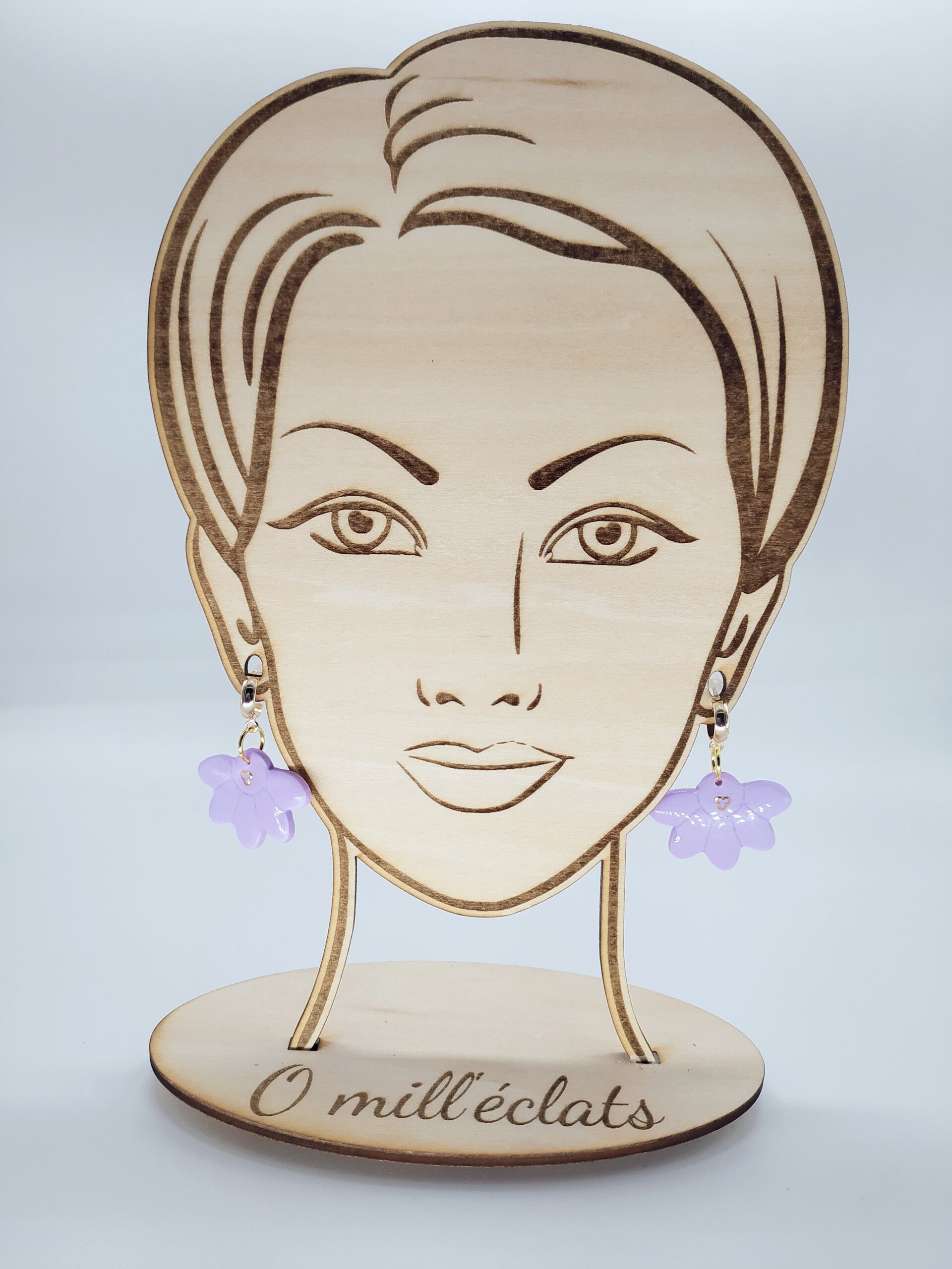 Boucles d'oreilles pendantes Eclat de lavande Argile polymère pro violet Plaqué or 18k