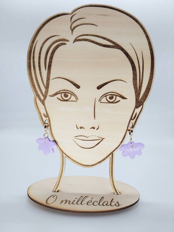 Boucles d'oreilles pendantes Eclat de lavande Argile polymère pro violet Plaqué or 18k