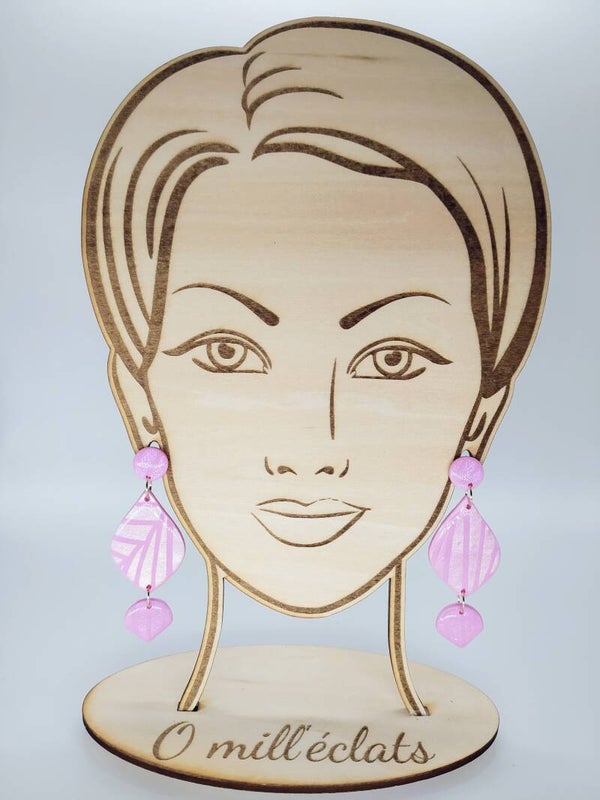 Boucles d'oreilles pendantes Rêve printanier Argile polymère pro rose reflets nacrés Acier inoxydable or