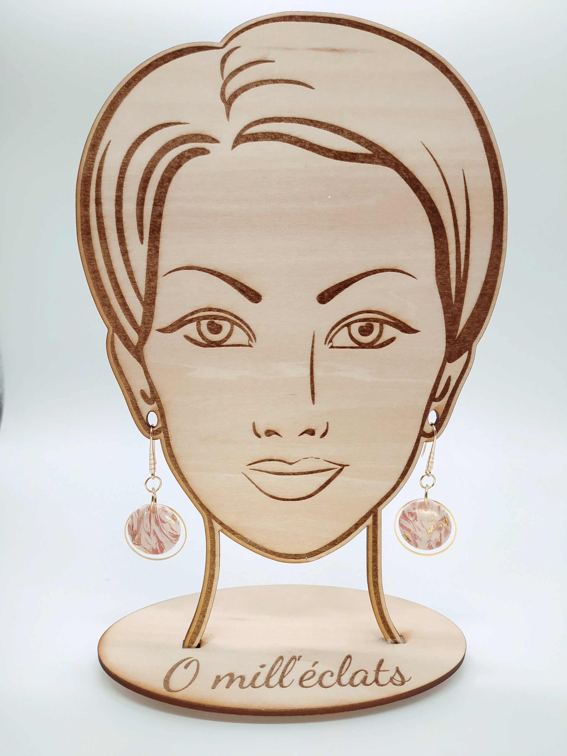 Boucles d'oreilles pendantes Sable d'or Argile polymère pro blanc/beige rosé Plaqué or 18k