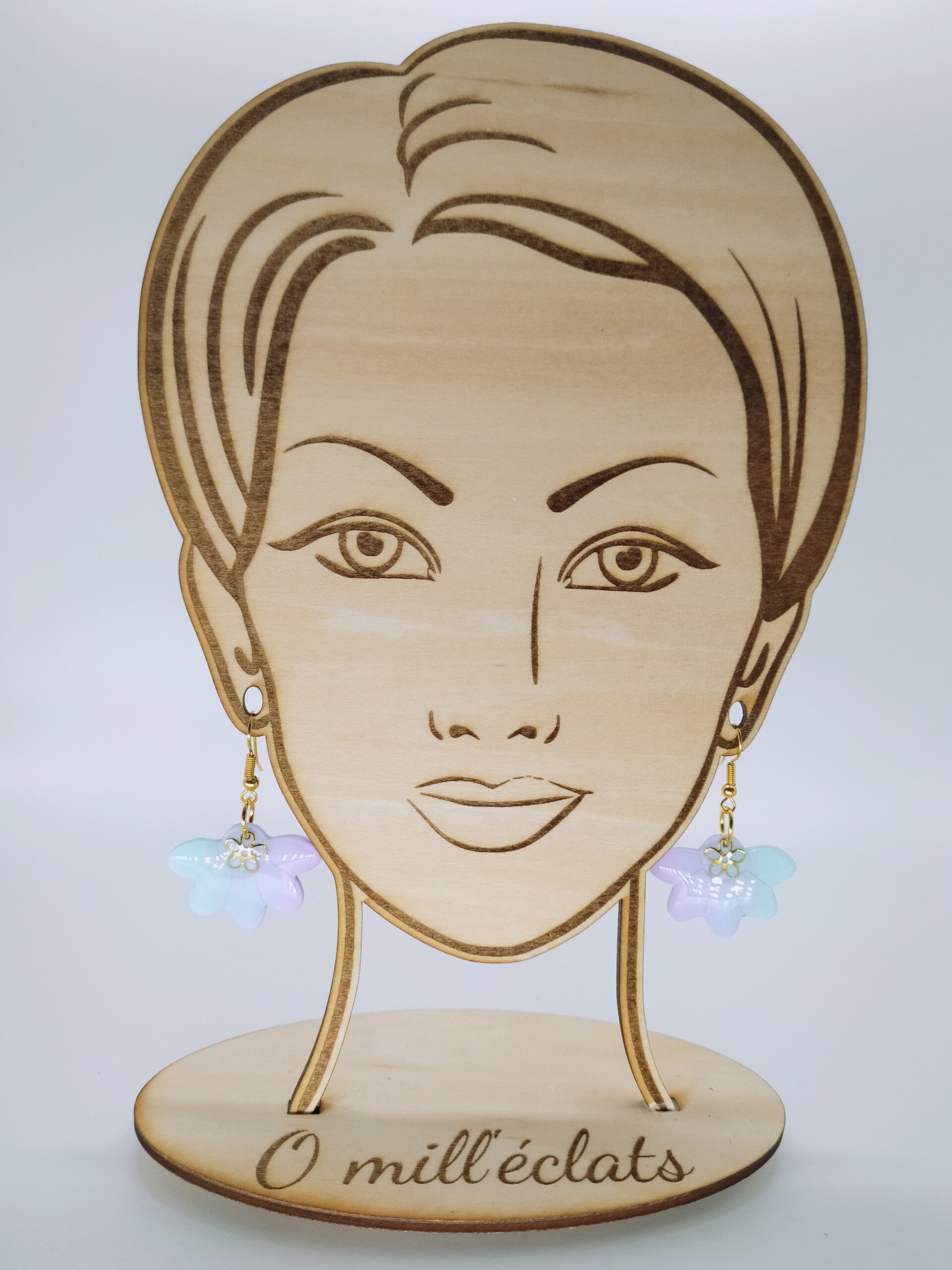 Boucles d'oreilles pendantes Eclat de nymphe Argile polymère pro vert menthe/violet Acier inoxydable or