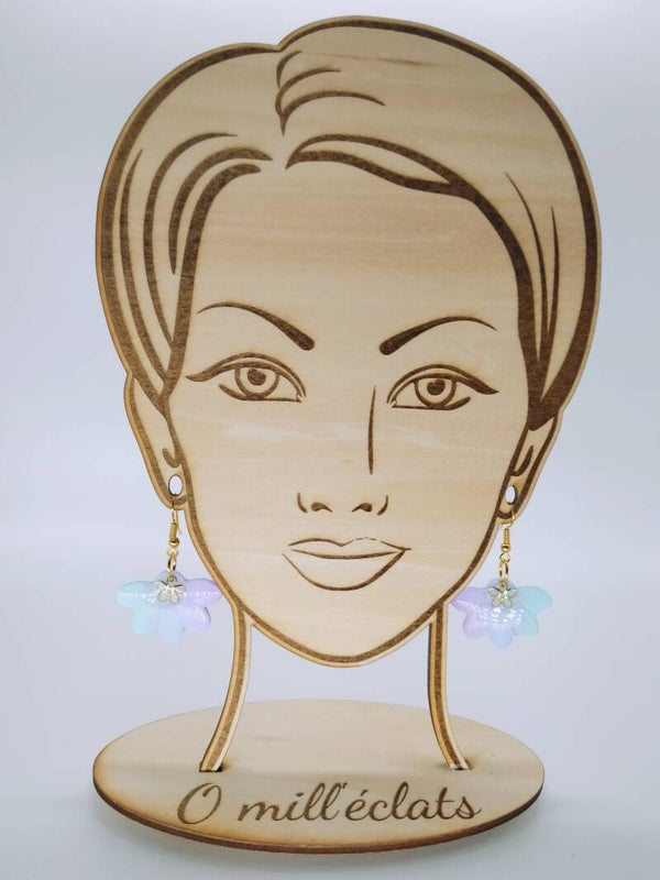 Boucles d'oreilles pendantes Eclat de nymphe Argile polymère pro vert menthe/violet Acier inoxydable or