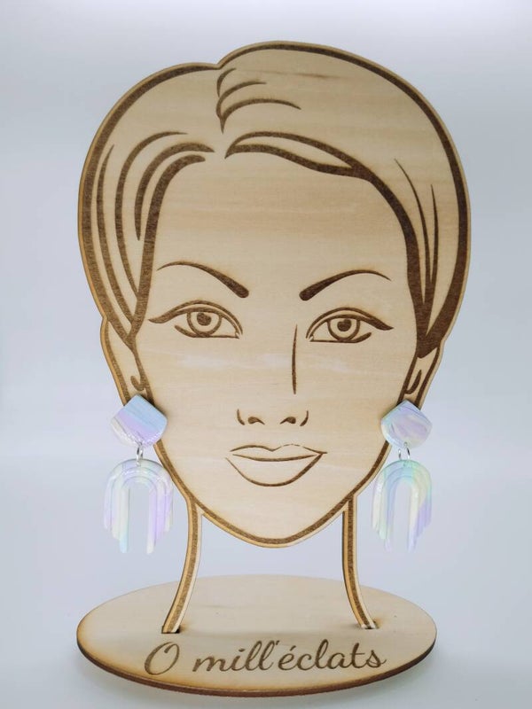 Boucles d'oreilles pendantes Cascade tropicale Argile polymère pro vert menthe/violet/jaune Acier inoxydable argent