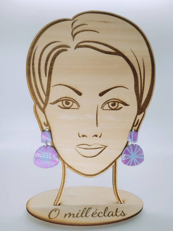 Boucles d'oreilles pendantes Eclat saphir Argile polymère pro bleu/violet Acier inoxydable argent