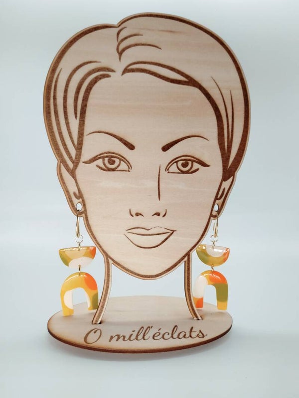 Boucles d'oreilles pendantes Eclat d'été Argile polymère pro jaune/orange/vert/ivoire Plaqué or 18k