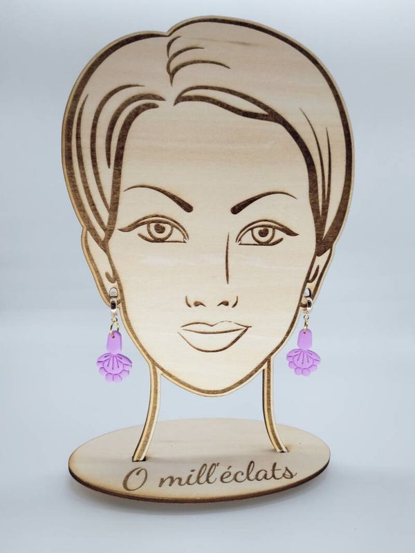 Boucles d'oreilles pendantes Eglantine Argile polymère pro violet Plaqué or 18k