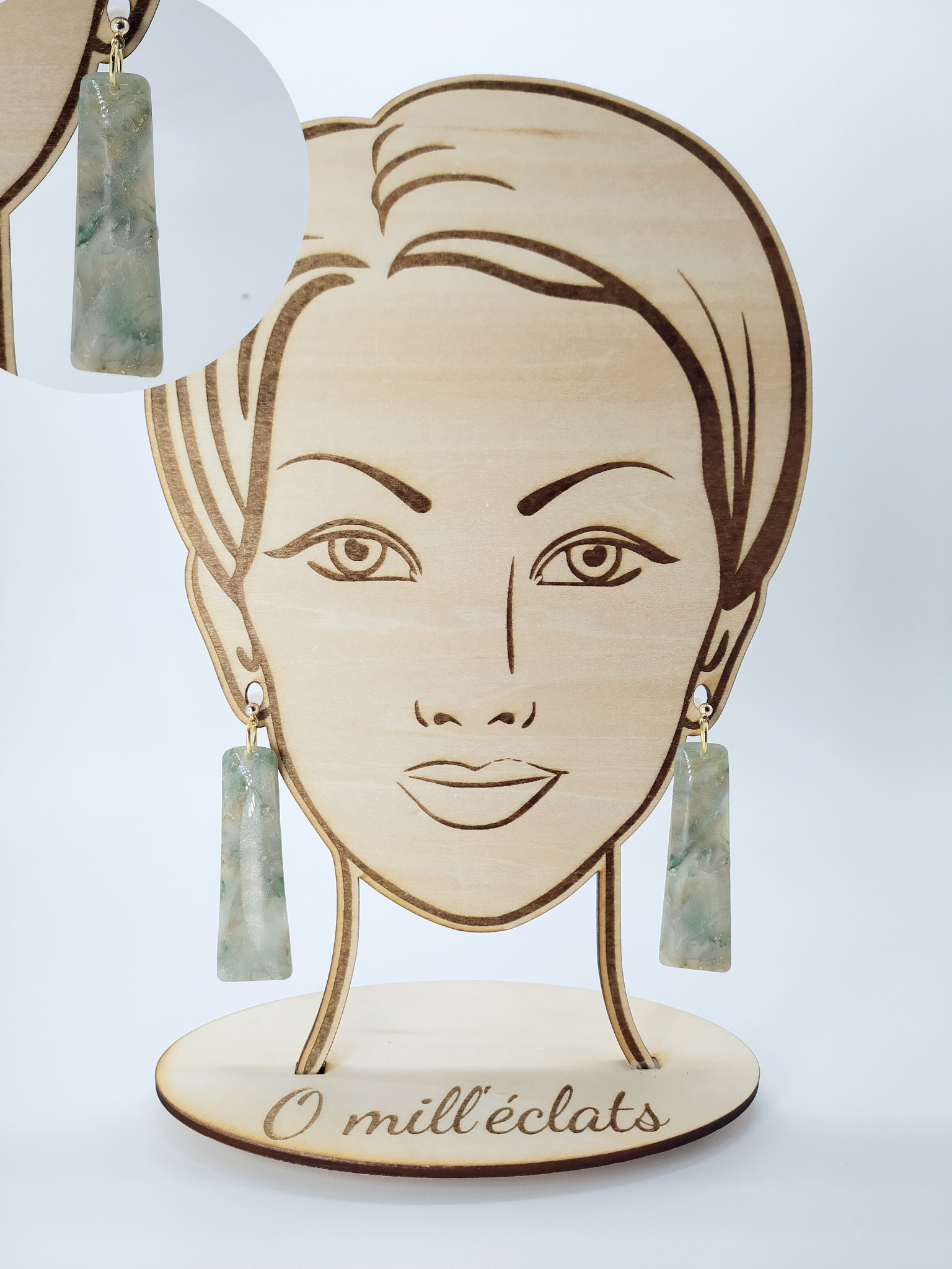 Boucles d'oreilles pendantes Jadéï Argile polymère pro vert Plaqué or 18k