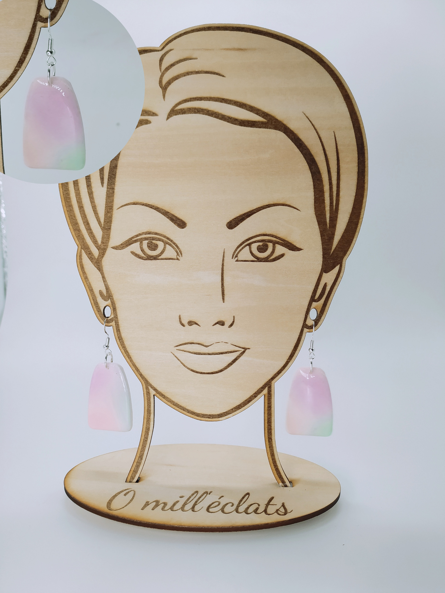 Boucles d'oreilles pendantes Arc-en-ciela Argile polymère pro rose-orange-vert pastel Acier inoxydable argent