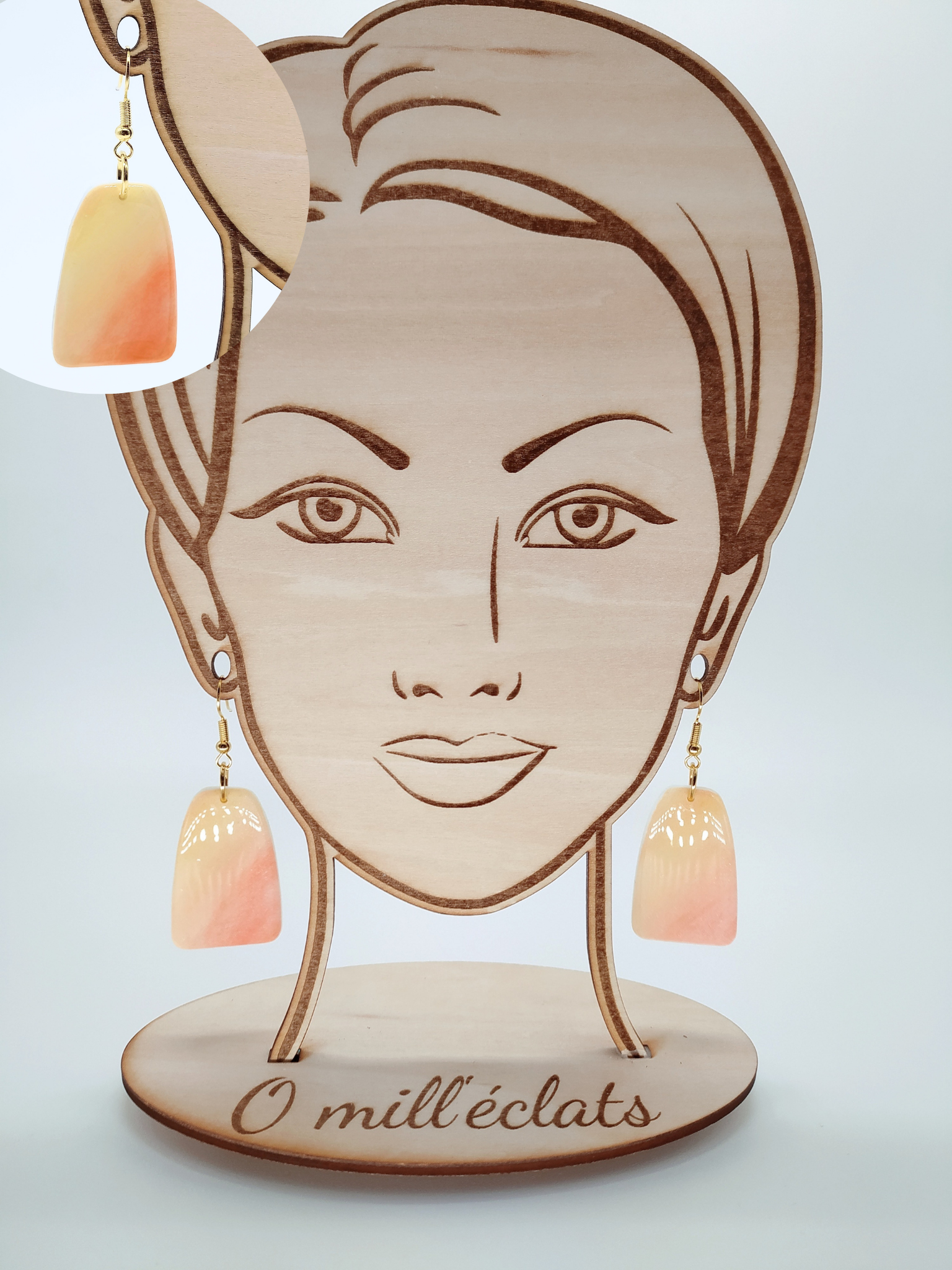 Boucles d'oreilles pendantes Arc-en-cielo Argile polymère pro jaune-orange pastel Acier inoxydable or