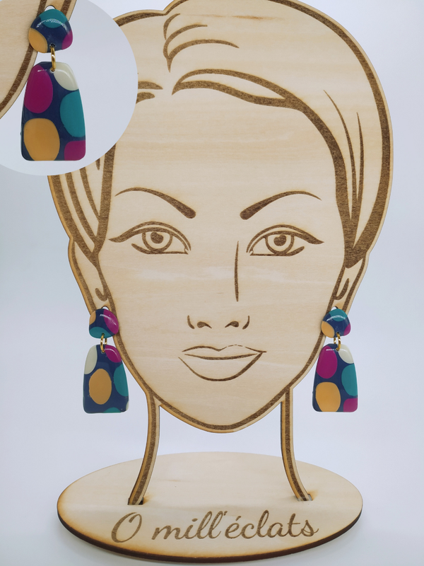 Boucles d'oreilles pendantes Pépite Argile polymère pro bleu/rose/crème/vert Acier inoxydable or