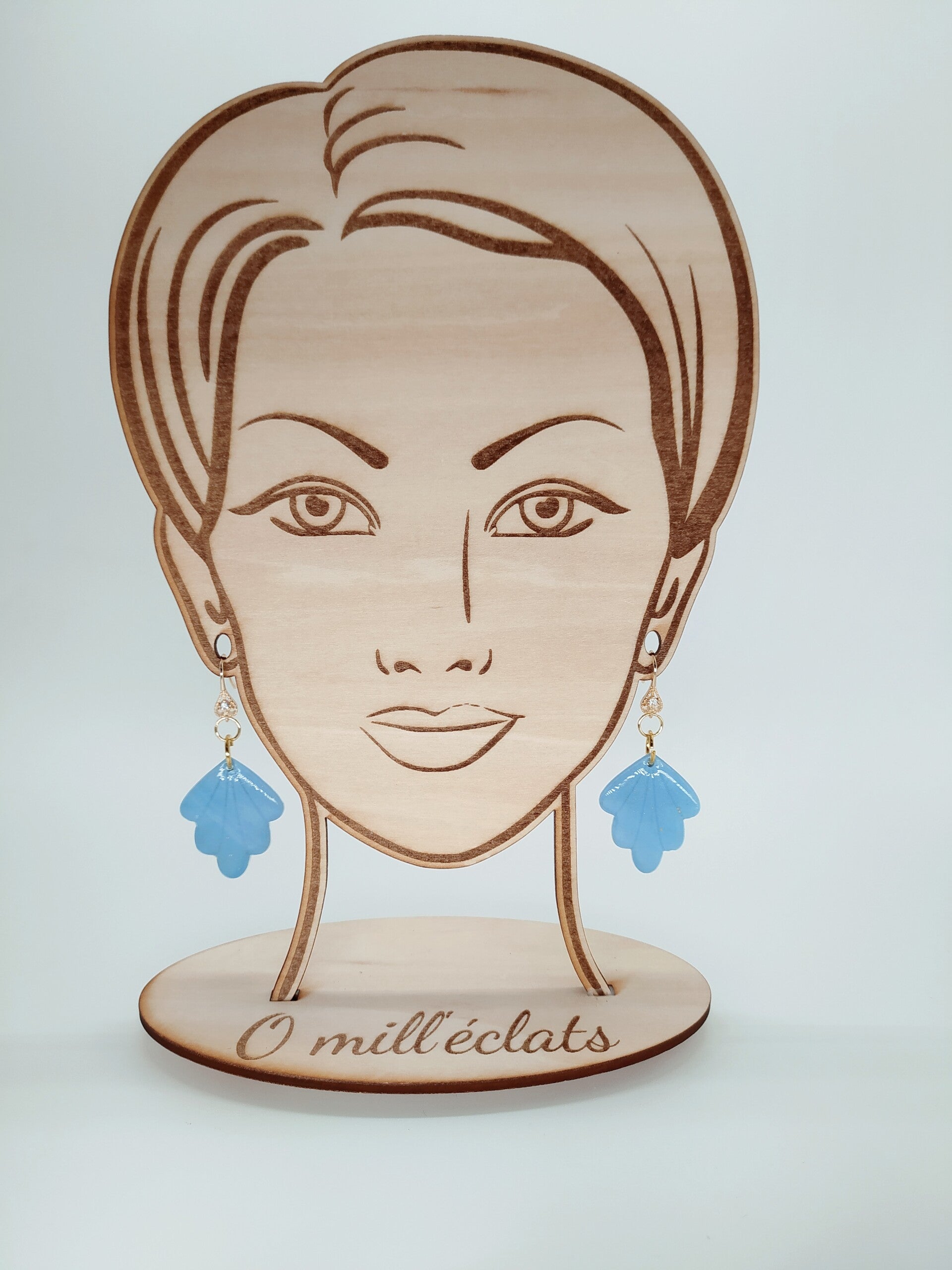 Boucles d'oreilles pendantes Cristal bleu Argile polymère pro bleu Plaqué or 18k + oxyde de zirconium