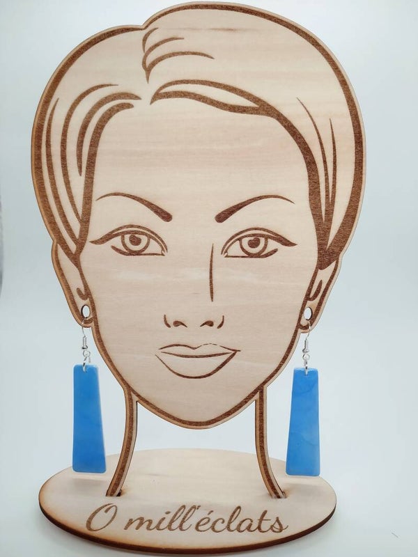 Boucles d'oreilles pendantes Bleu évasion Argile polymère pro bleu Acier inoxydable argent