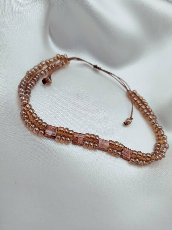 Bracelet Noisety Marron Or Perles Miyuki