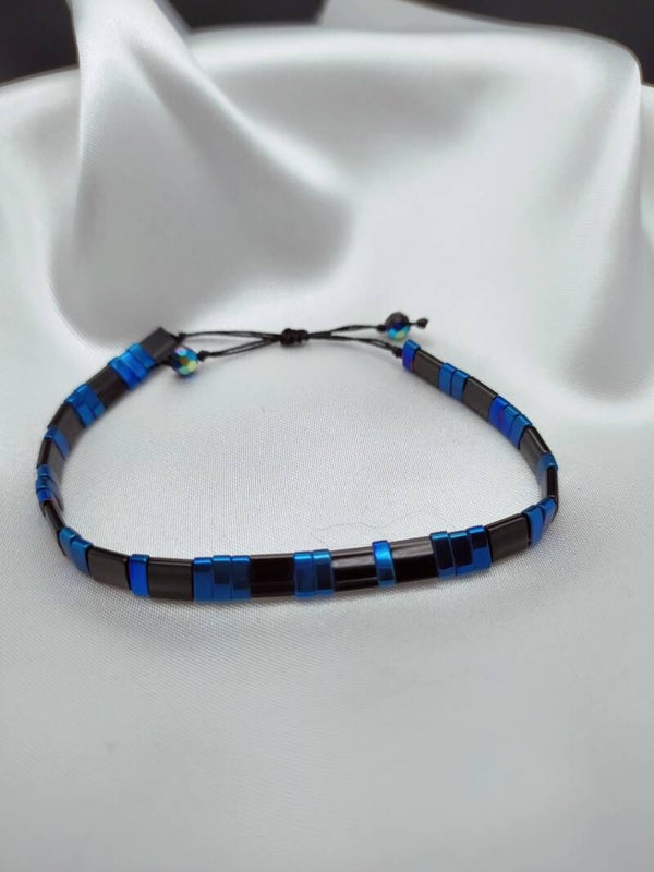 Bracelet Nuitéo Noir Bleu Perles Miyuki