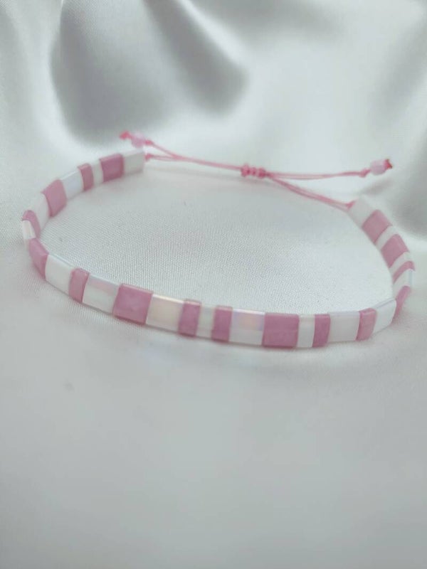 Bracelet Rosina Rose Blanc nacré Perles Miyuki