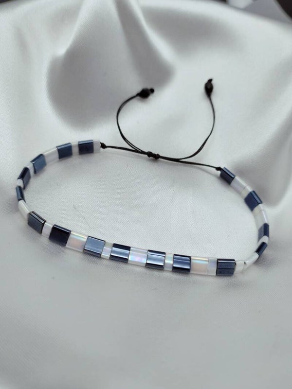 Bracelet Contrasto Noir Blanc nacré Perles Miyuki