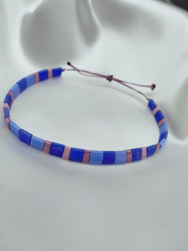 Bracelet Lavendula Bleu Rose Violet Perles Miyuki