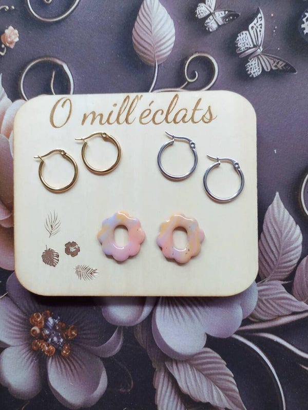Mini-fleurs pour créoles Fleurine Argile polymère pro violet, rose, orange pastels