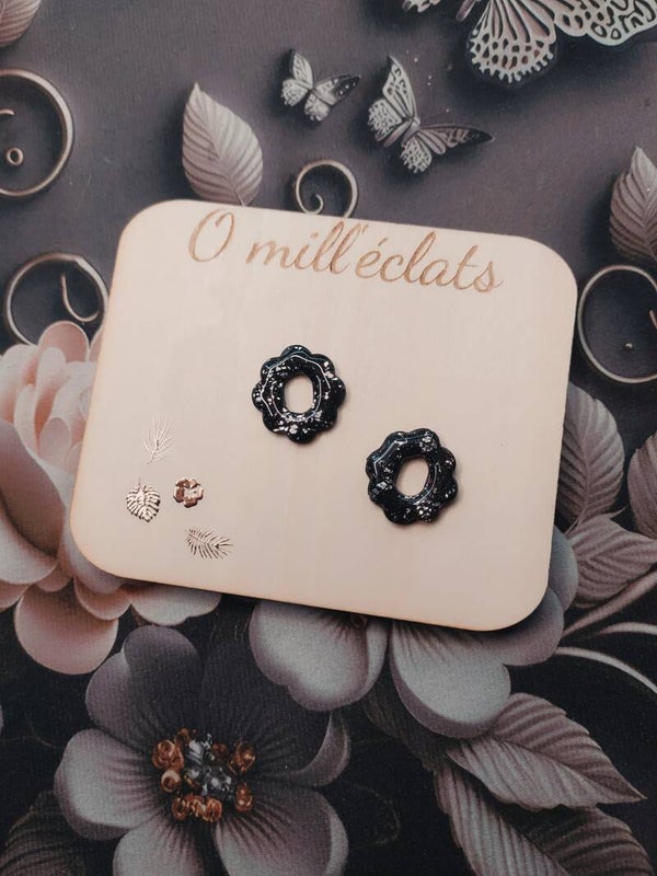 Mini-fleurs pour créoles Glitter and Glam Argile polymère pro noir