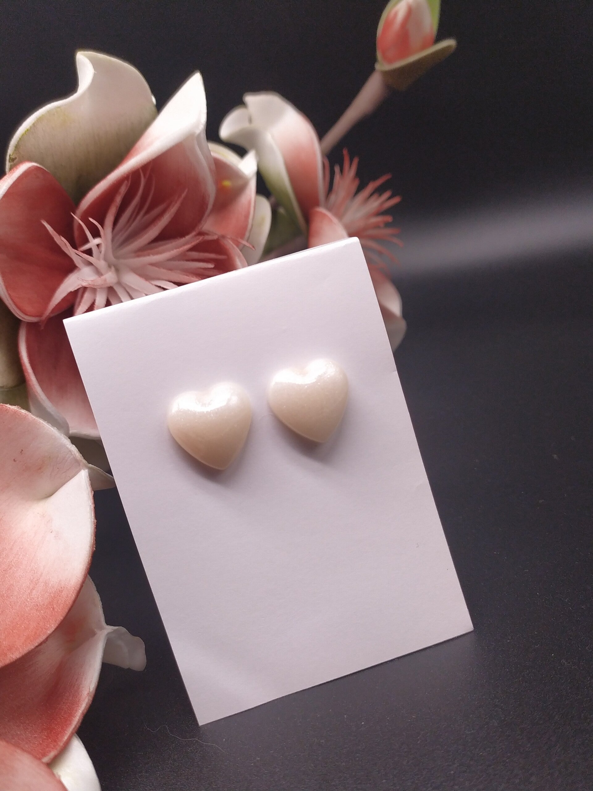 Clous d'oreilles Clara Blanc pailleté Résine Tige acier inoxydable