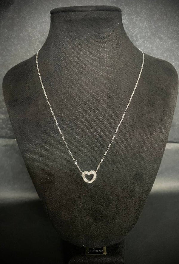 Diamant hart ketting-  zilver kleur