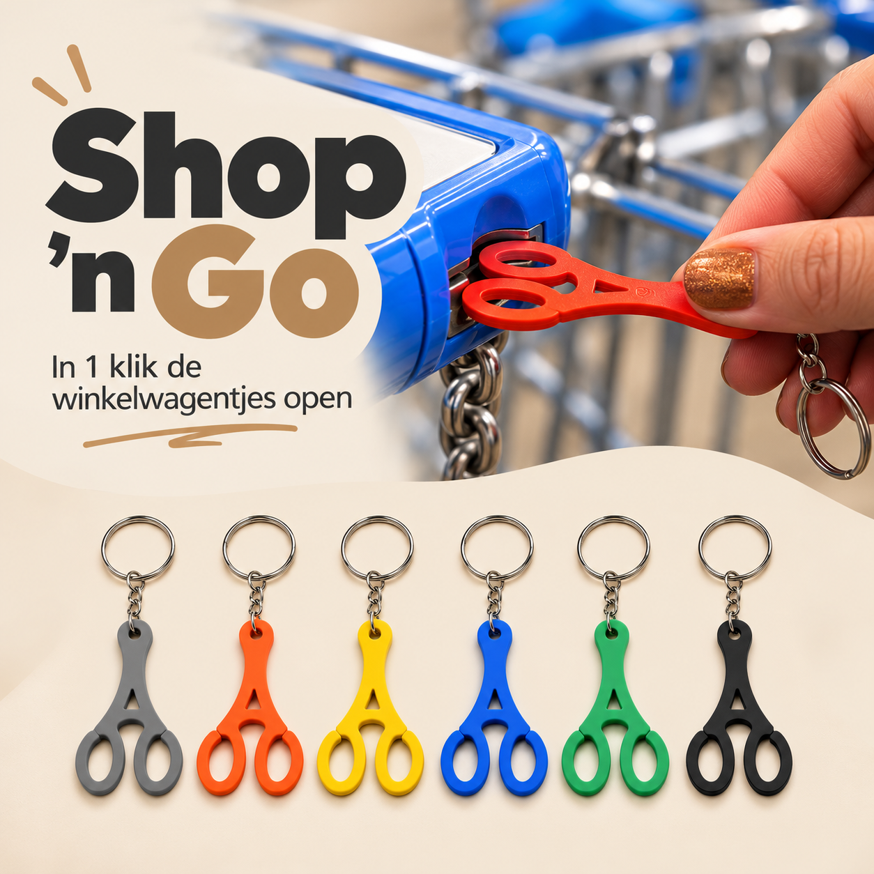 🛒 Shop ’n Go – Sleutelhanger voor winkelwagens