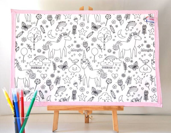 Set de Table à colorier et réutilisable - Poney Licorne