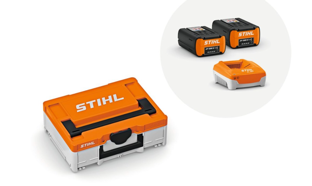 STIHL POWER-BOX 2: COMPLETE SET MET 2X AP 300 S ACCU & AL 501 SNELLADER