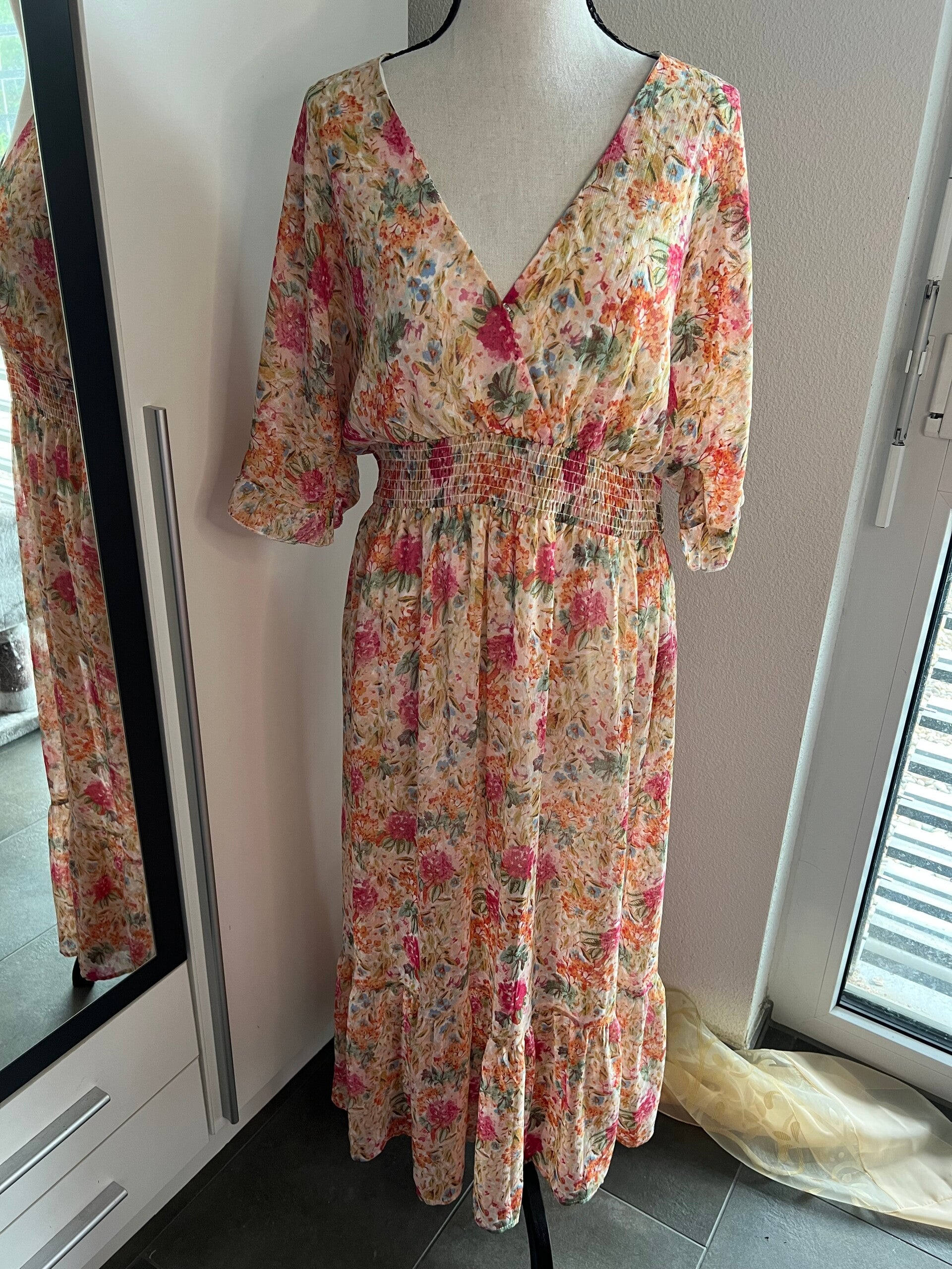 Boho-Sommerkleid – lang, V-Ausschnitt, Größe XL
