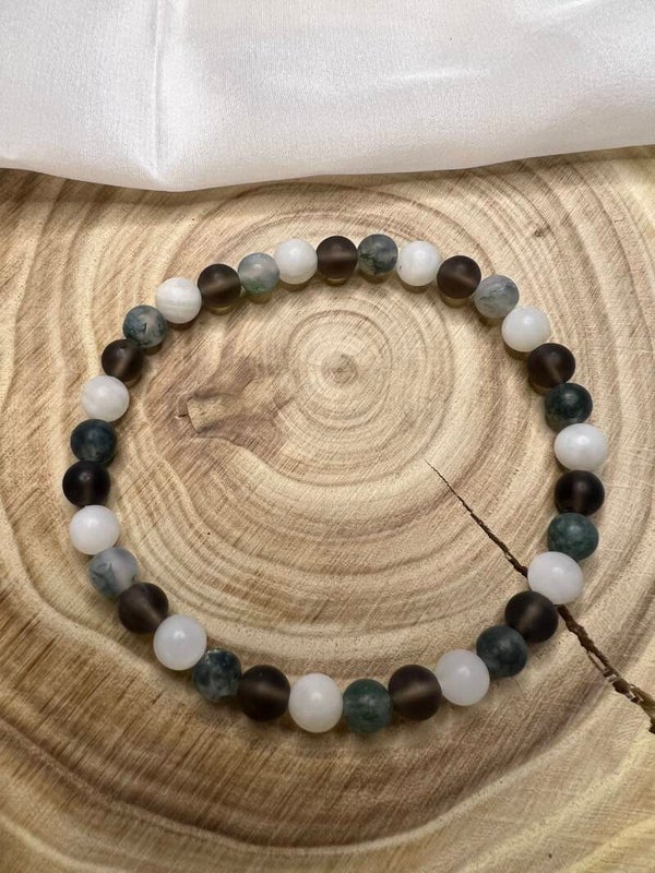 Moosachat, Rauchquarz & weisser Mondstein – Ruhe, Erdung und Intuition.