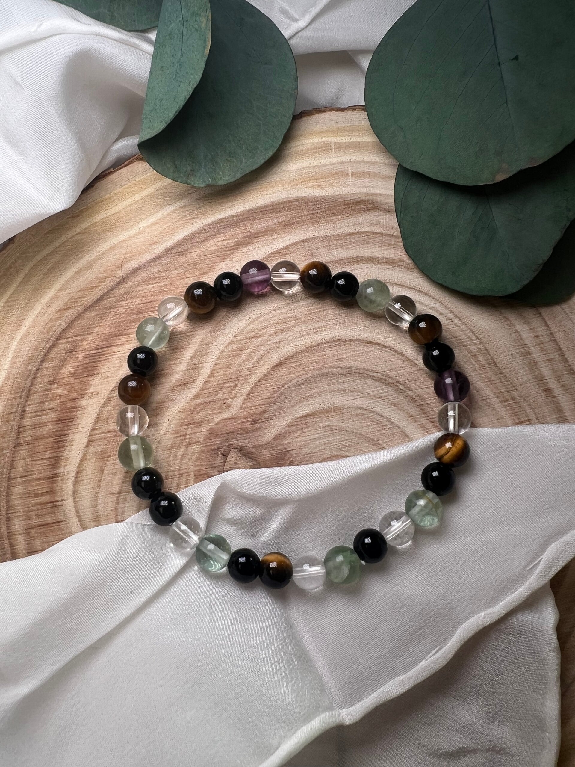 Onyx · Fluorit · Tigerauge · Bergkristall Mix. · 6 mm