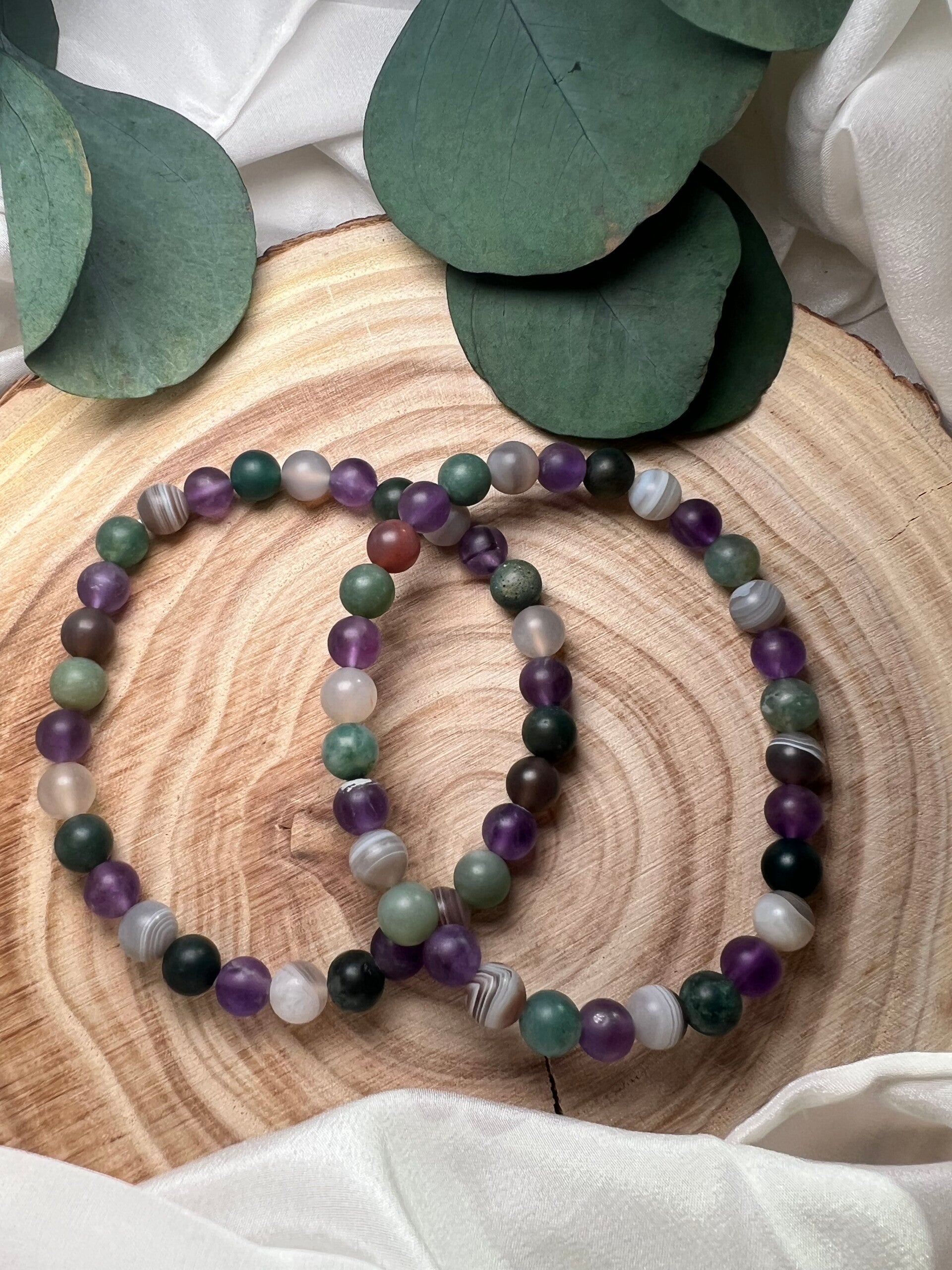 Amethyst · Botswana-Achat · Moosachat matter Mix · 6 mm /