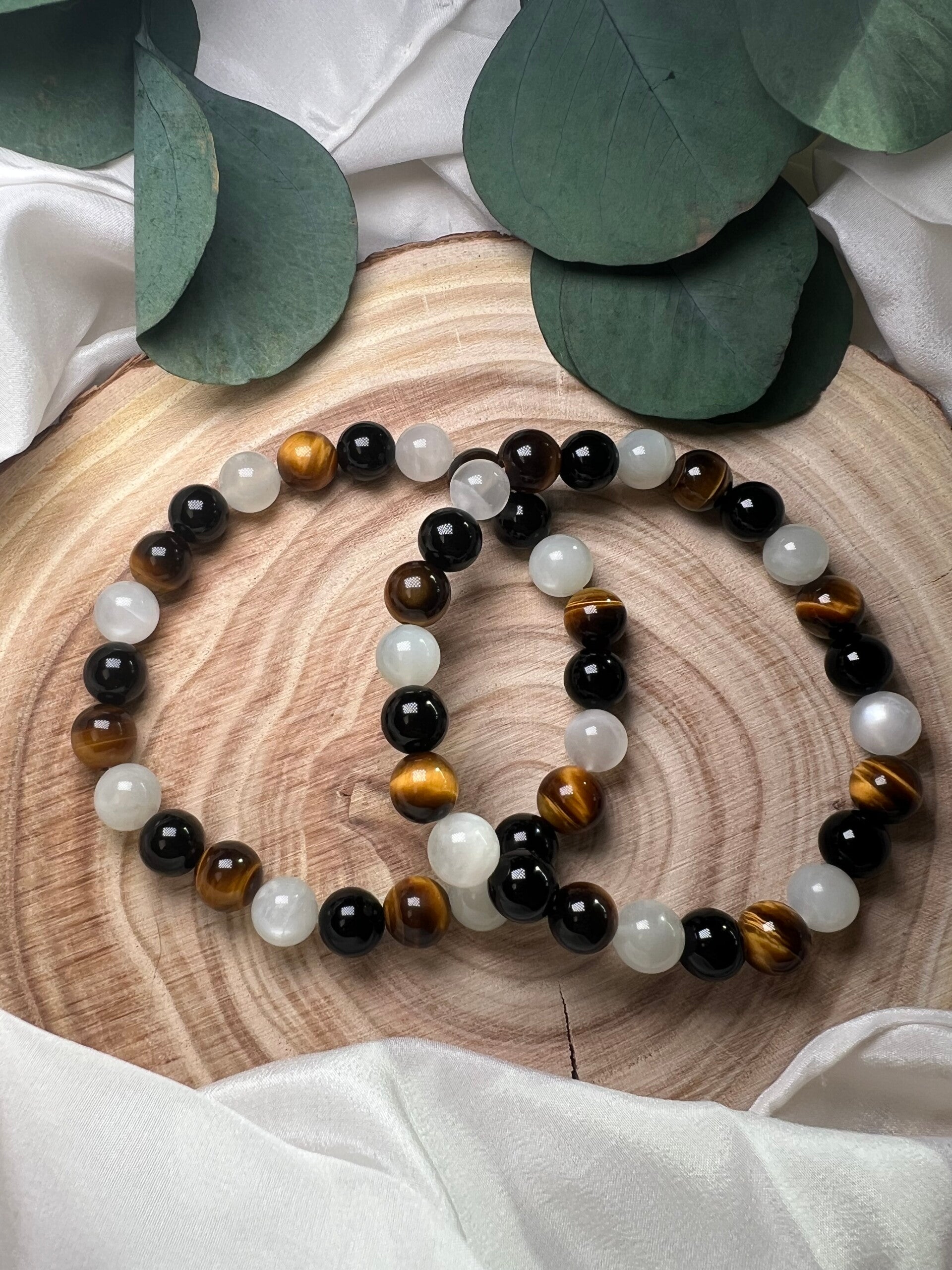 Mondstein · Onyx · Tigerauge · 8 mm mix Armband