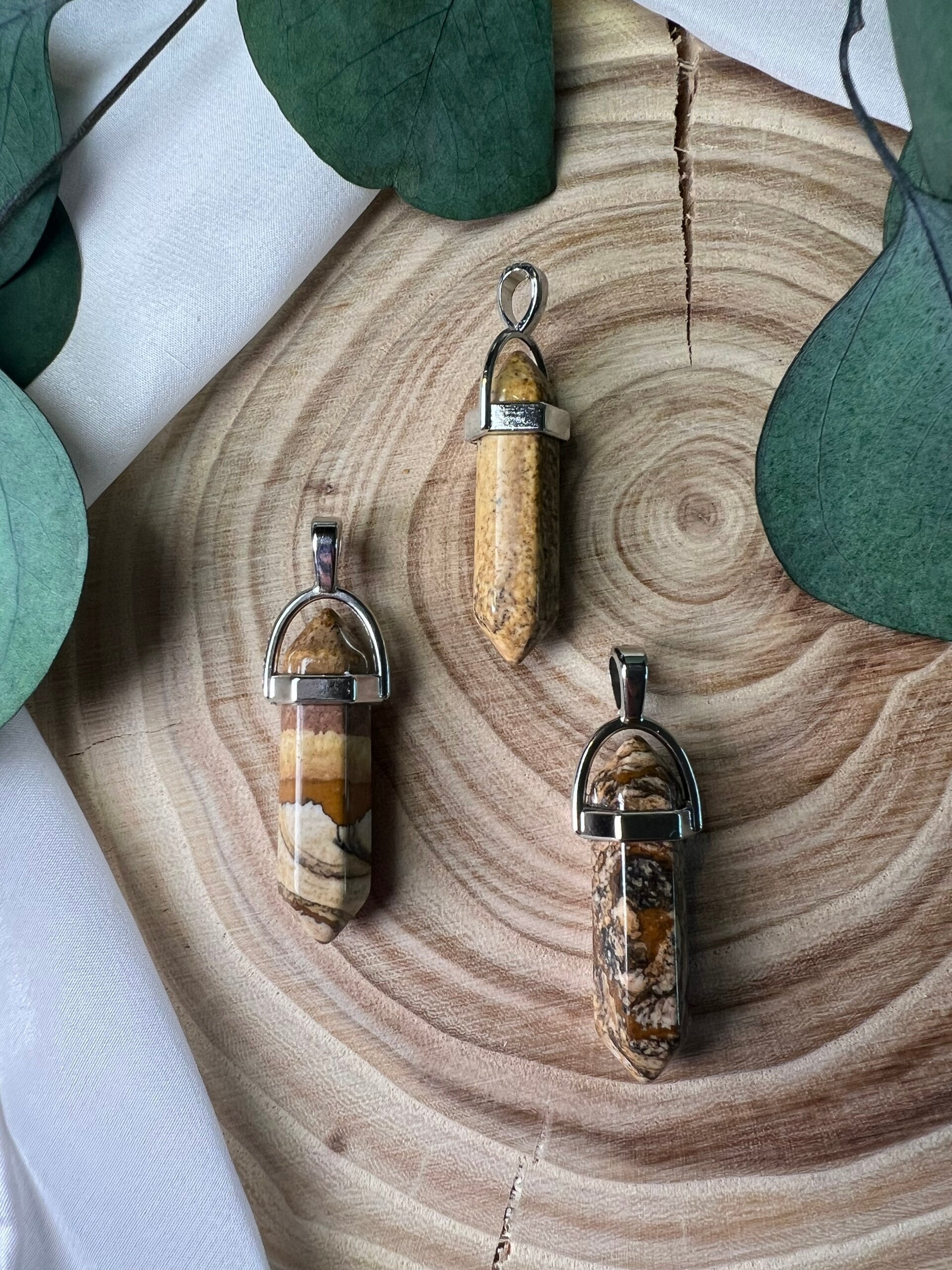 Landschaftsjaspis Spitze mit Metallfassung