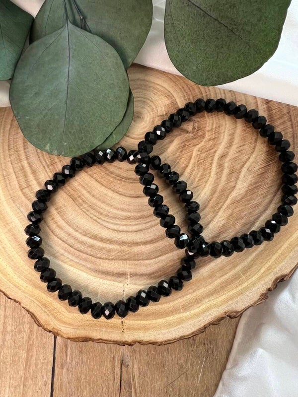 facettiertem Schwarzem Turmalin (6 mm) im Button- Form