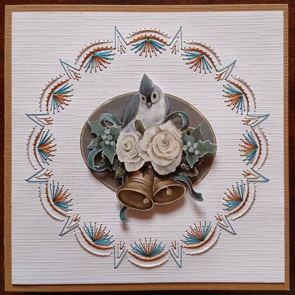 CARTE 3D BRODÉE OISEAU/ROSES