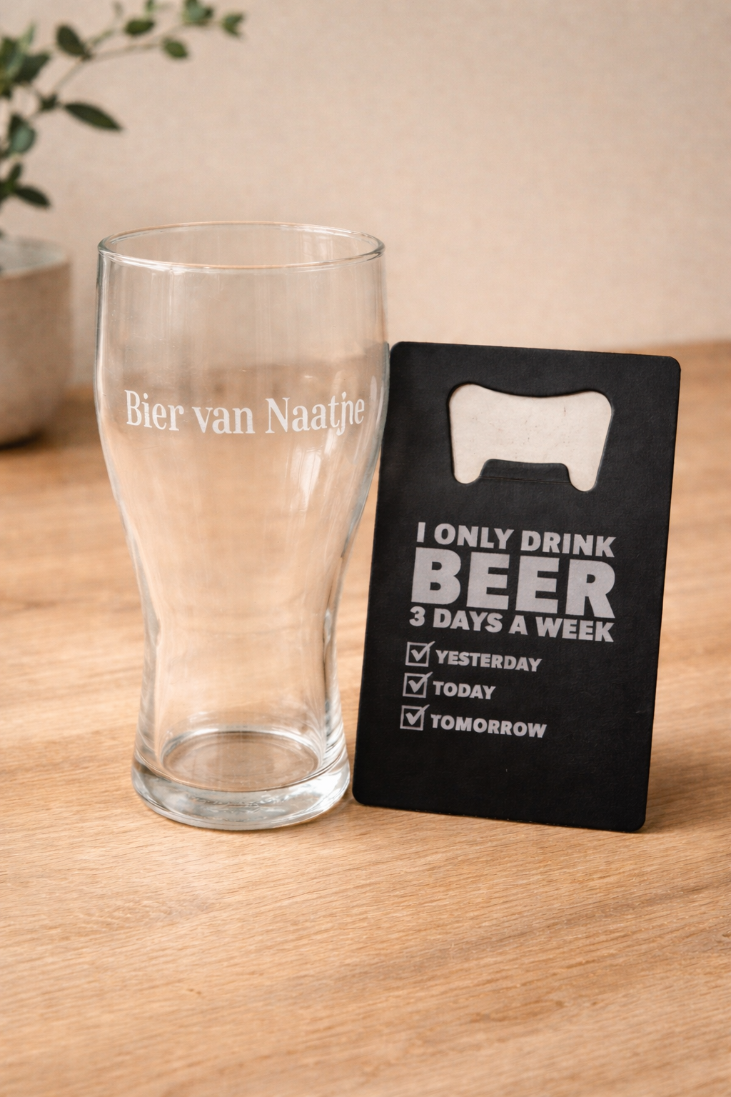 Gepersonaliseerd Bierglas + Bieropener Cadeauset – Gravure naar wens