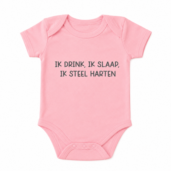 Roze romper met Ik drink, ik slaap, ik steel harten